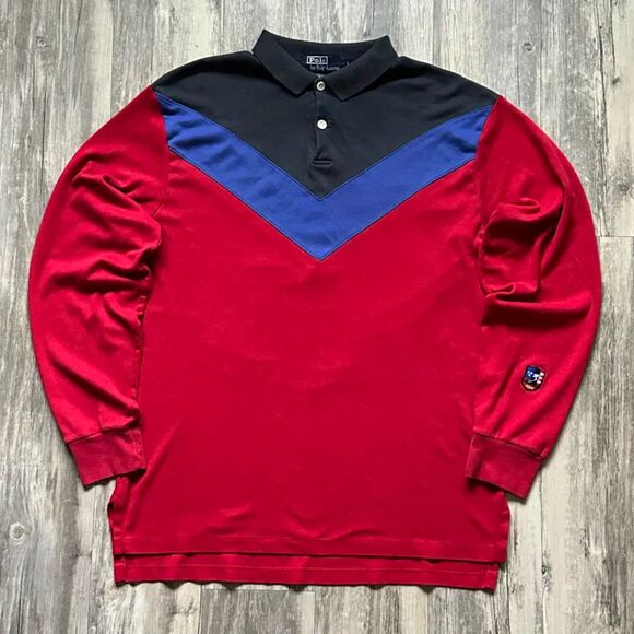 Vintage Polo Ralph Lauren Suicide Skier Long Sleeve Rugby Shirt Size Large